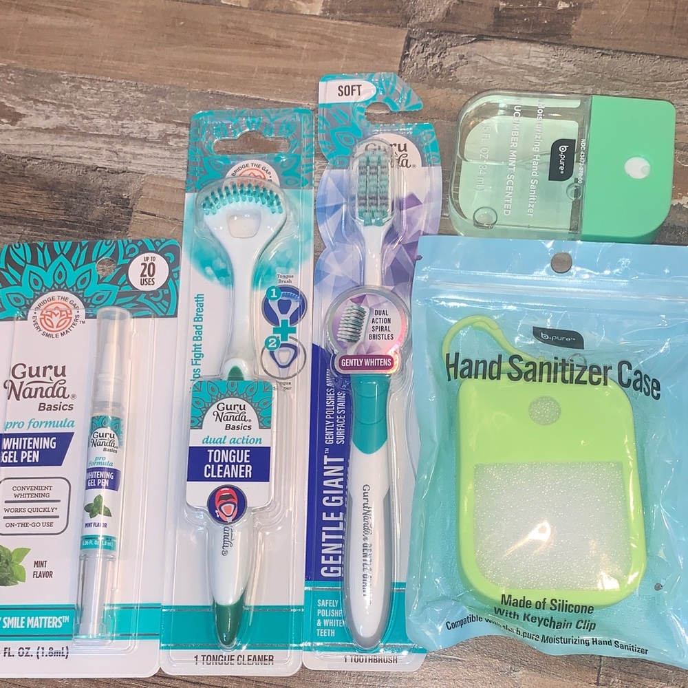 Whitening Pen and Tongue Cleaner Set. Hand sanitizer-cover-whitening gel pen